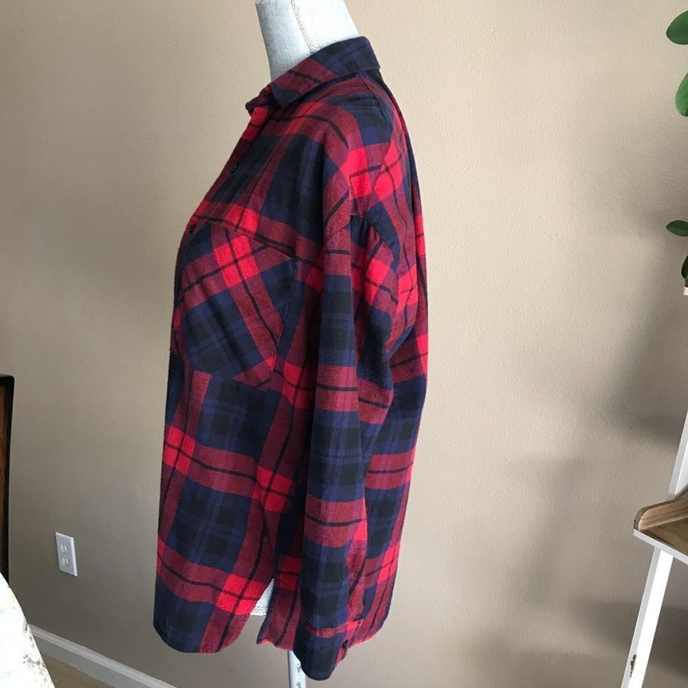 Zara Red & Blue Plaid Flannel Button Down Shirt 3/4 Sleeves - Small - Picture 3 of 5